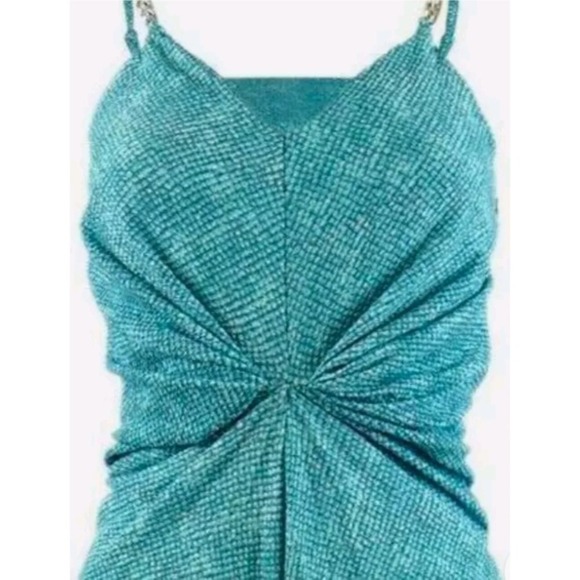 Michael Kors Turquoise Dress Chain Strap Twist Front‎ Midi XL NWT $155 MSRP - Picture 3 of 12